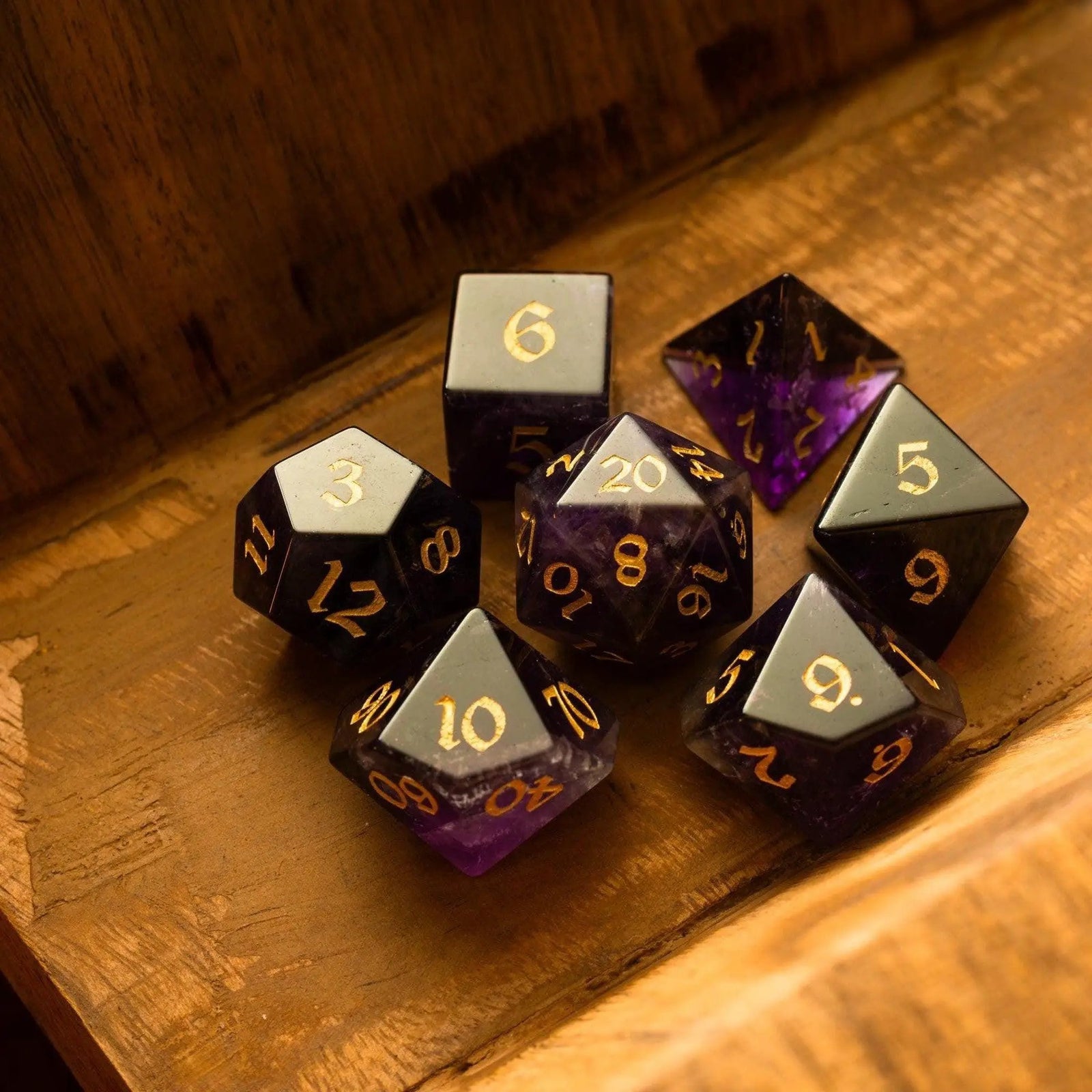 Purple Gemstone Amethyst DND Dice Set by Runic Dice