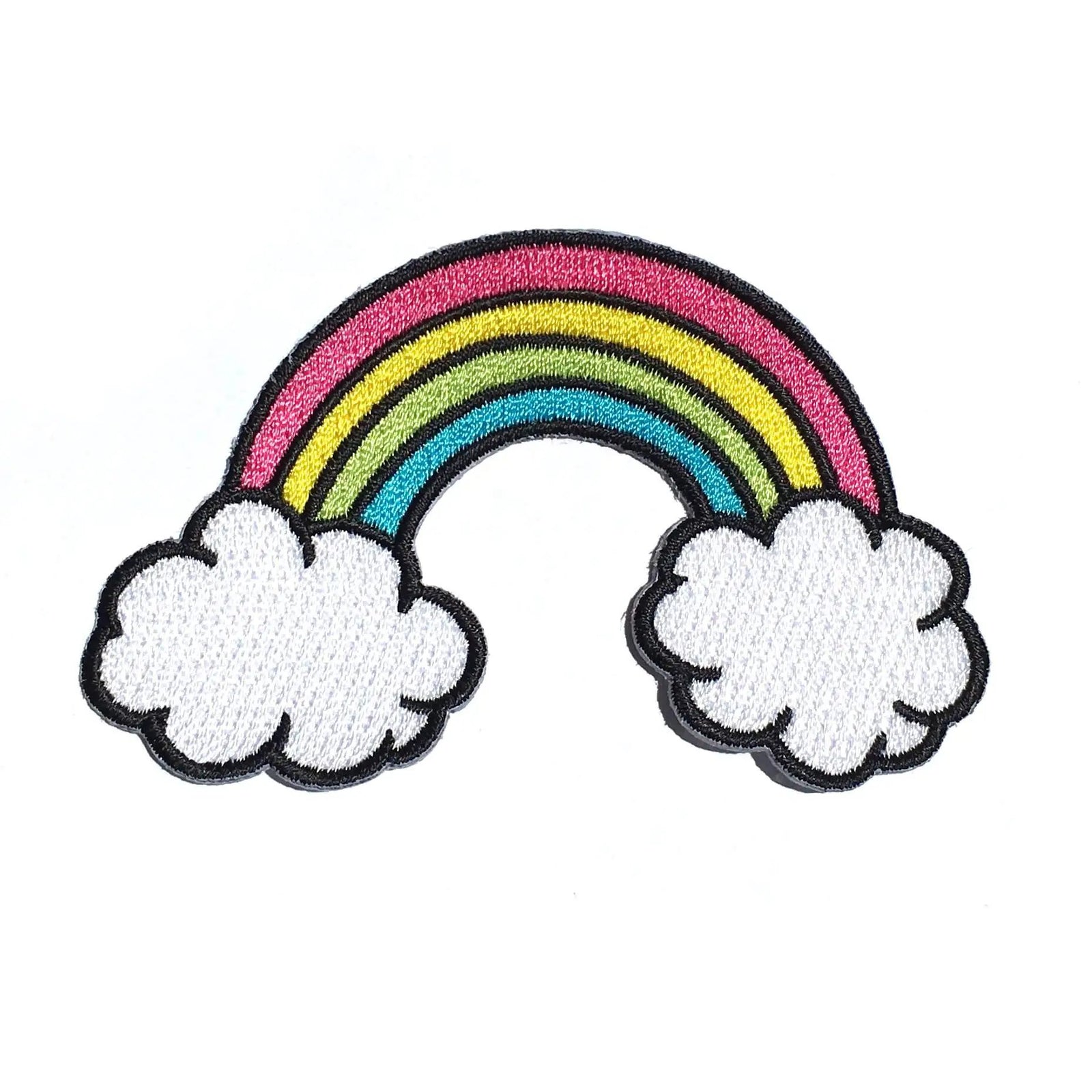 Colorful rainbow patch by Kolorspun featuring vibrant rainbow design on fabric patch for clothing or accessories.