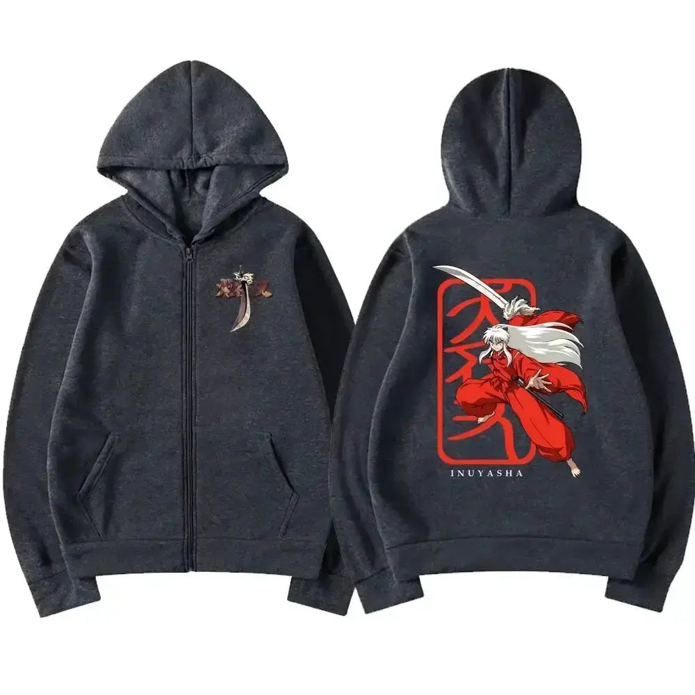 Inuyasha Graphic Zipper Hoodie Unisex Manga Jacket by Infinite Visibility