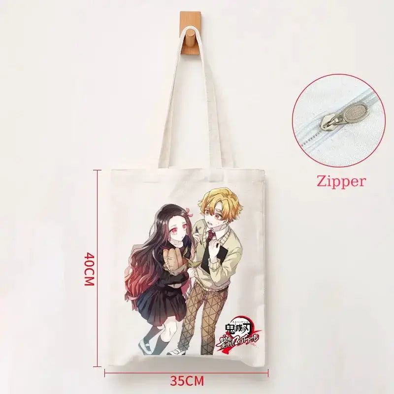 Demon Slayer Canvas Bag: Nezuko & Tanjiro Zipper Tote by Infinite Visibility