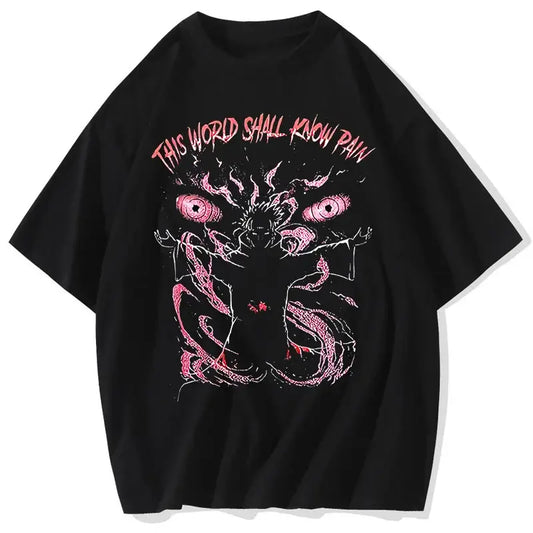 Pain Printed T Shirt Anime Retro Washed Cotton Tee
