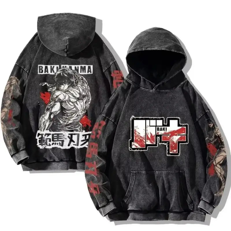 Baki Hanma Anime Print Hoodie Vintage Streetwear