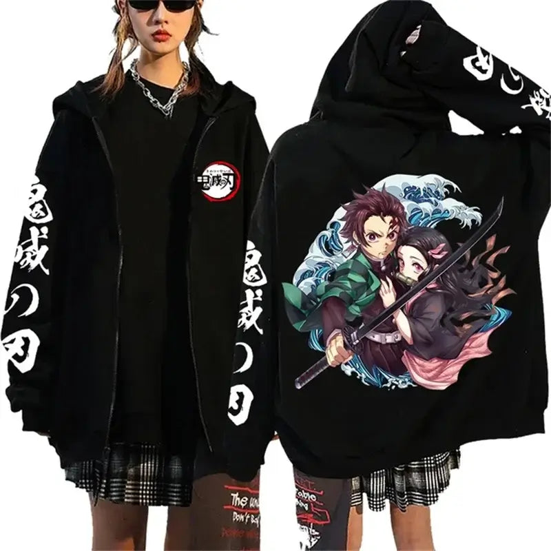 Demon Slayer Harajuku Fleece Zip Hoodie