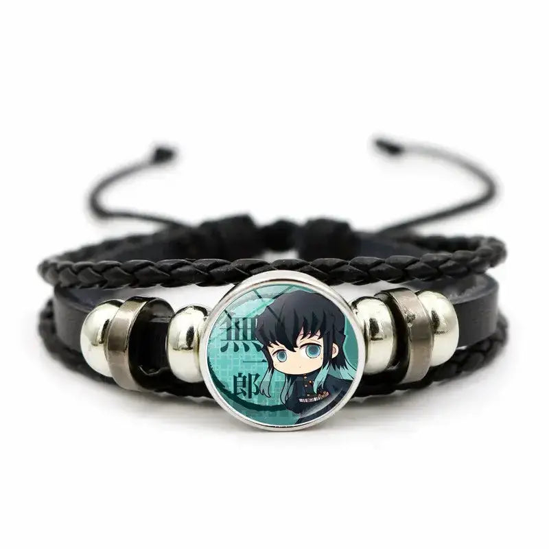 Demon Slayer Bracelet: Tanjiro & Nezuko Leather Charm by Infinite Visibility