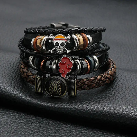 Anime Woven Cowhide Bracelet – Multilayer Buckle Gift