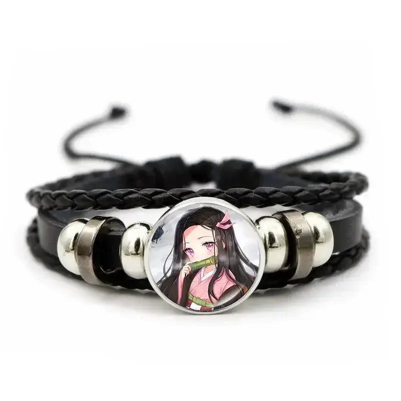 Demon Slayer Bracelet: Tanjiro & Nezuko Leather Charm by Infinite Visibility