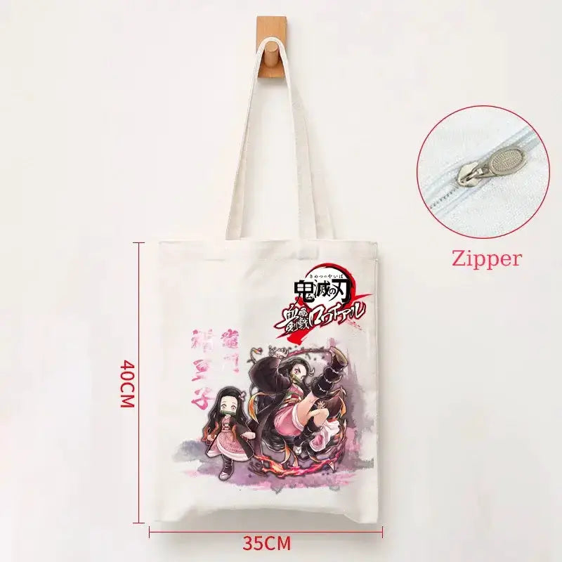 Demon Slayer Canvas Bag: Nezuko & Tanjiro Zipper Tote by Infinite Visibility