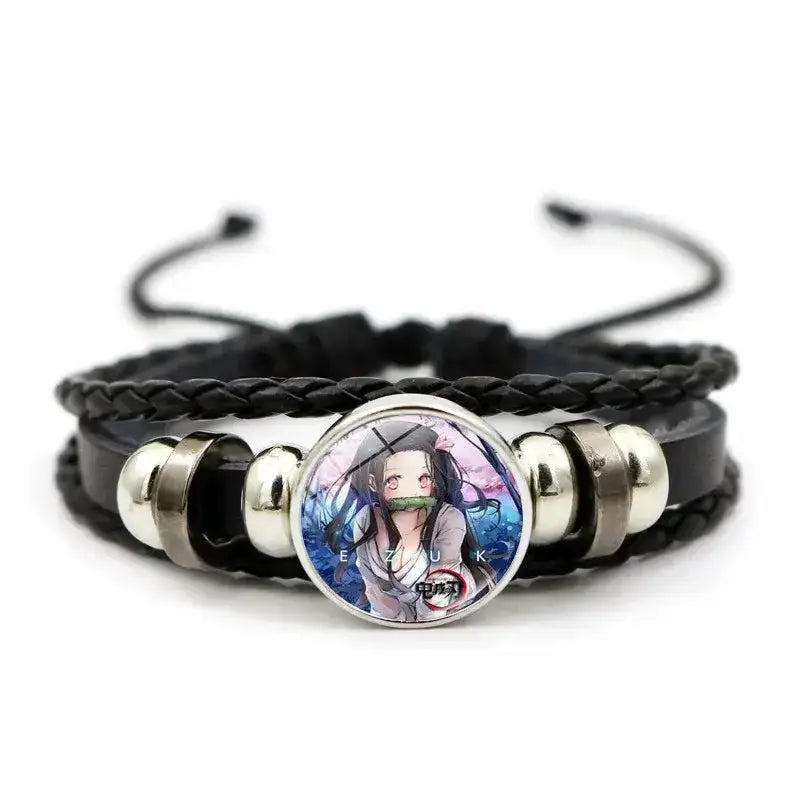 Demon Slayer Bracelet: Tanjiro & Nezuko Leather Charm by Infinite Visibility