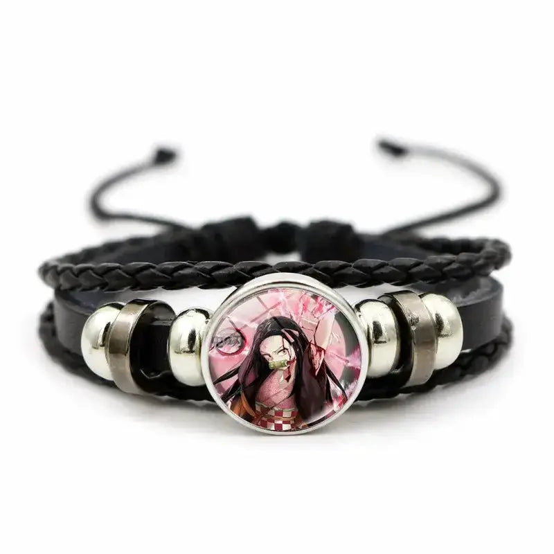 Demon Slayer Bracelet: Tanjiro & Nezuko Leather Charm by Infinite Visibility