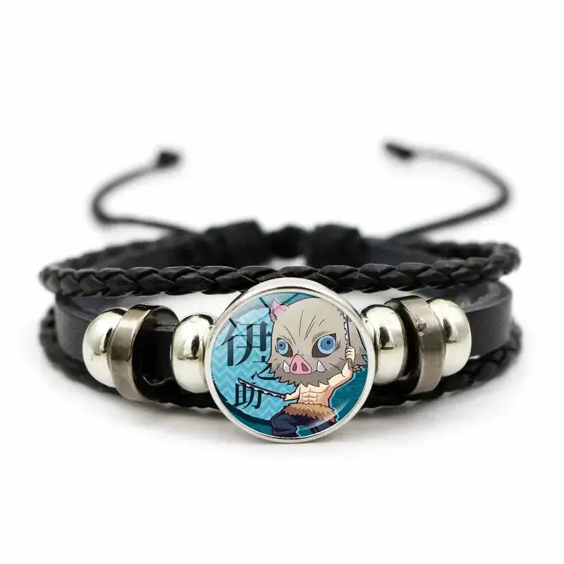 Demon Slayer Bracelet: Tanjiro & Nezuko Leather Charm by Infinite Visibility