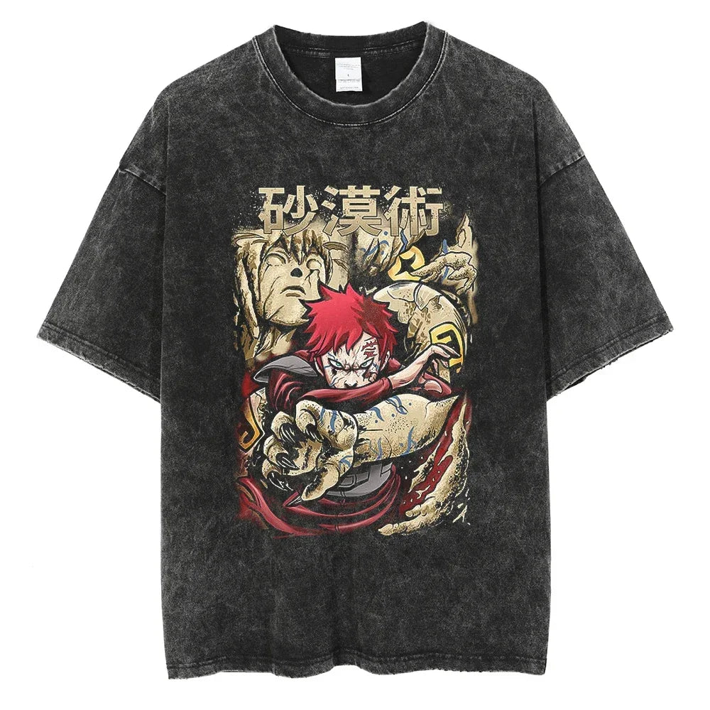 Naruto Rock Lee Streetwear T Shirt Vintage Washed Black