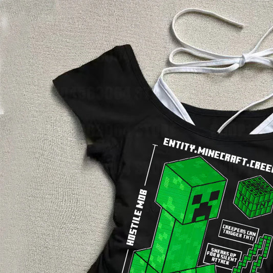 Punk Gothic Slim Baby Tee Y2k Off Shoulder Top