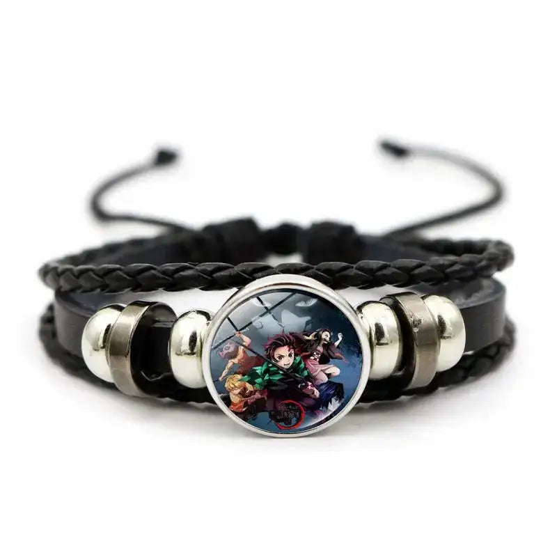 Demon Slayer Bracelet: Tanjiro & Nezuko Leather Charm by Infinite Visibility