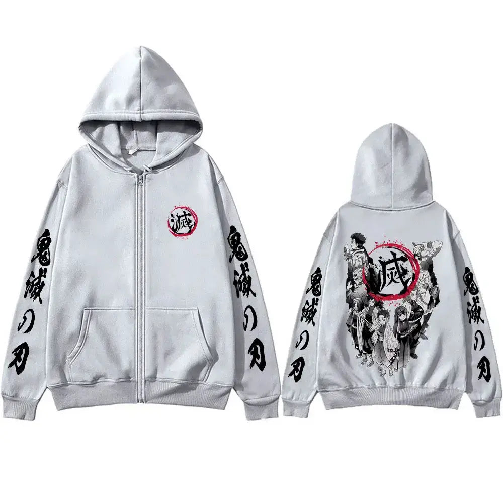 Demon Slayer Hashira Hoodie Vintage Zip Up Jacket by Infinite Visibility
