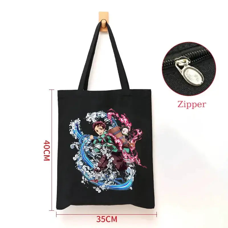 Demon Slayer Canvas Bag: Nezuko & Tanjiro Zipper Tote by Infinite Visibility