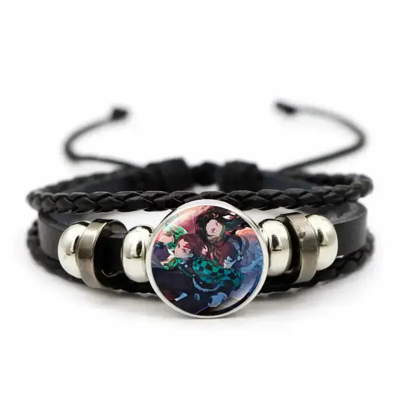 Demon Slayer Bracelet: Tanjiro & Nezuko Leather Charm by Infinite Visibility