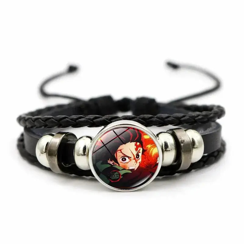 Demon Slayer Bracelet: Tanjiro & Nezuko Leather Charm by Infinite Visibility