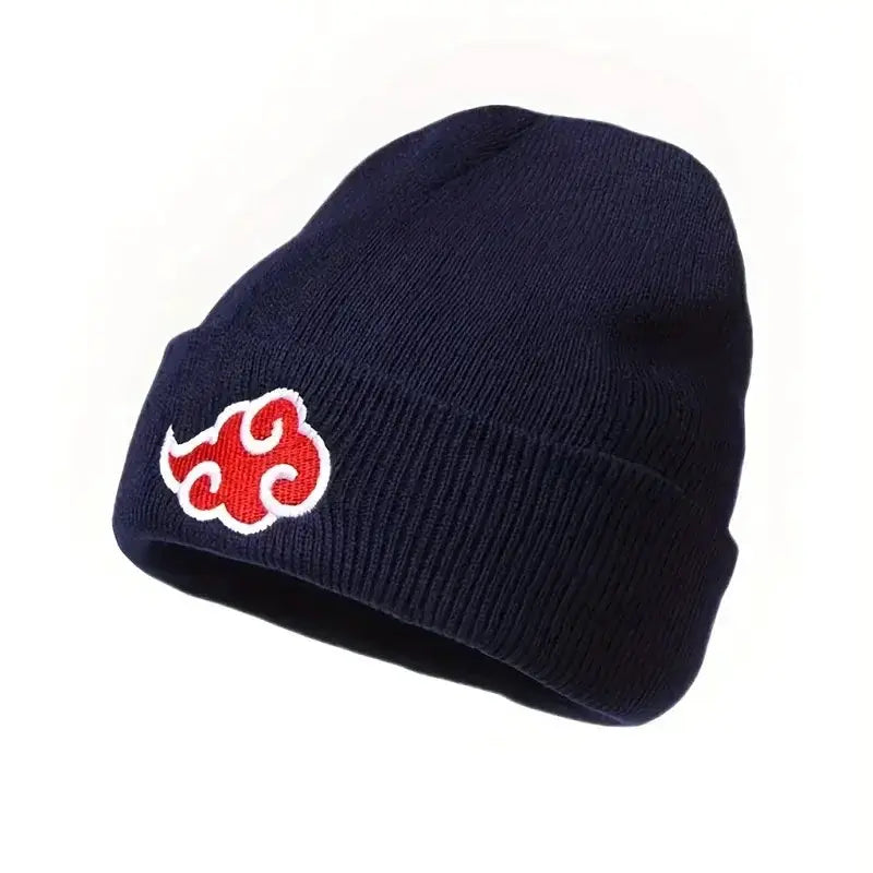 Akatsuki Beanie: Red Cloud Embroidery Warm Knit Hat by Infinite Visibility