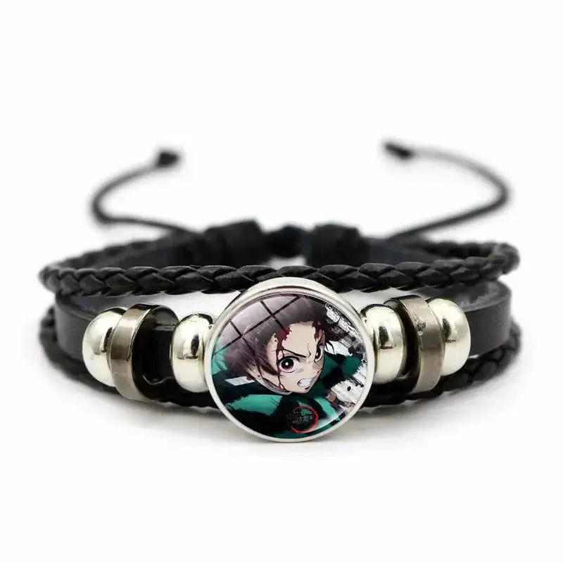 Demon Slayer Bracelet: Tanjiro & Nezuko Leather Charm by Infinite Visibility