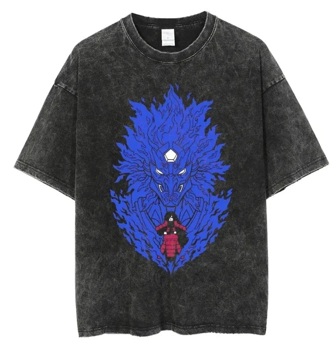 Uchiha Sasuke T-shirt: Retro Washed Oversized Anime Tee