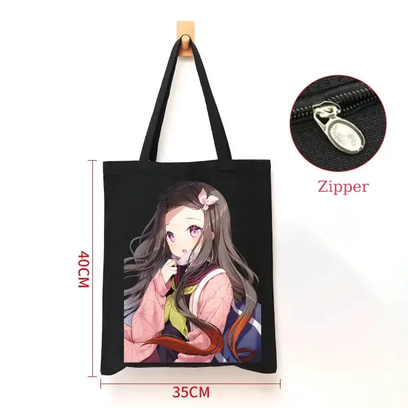 Demon Slayer Canvas Bag: Nezuko & Tanjiro Zipper Tote by Infinite Visibility