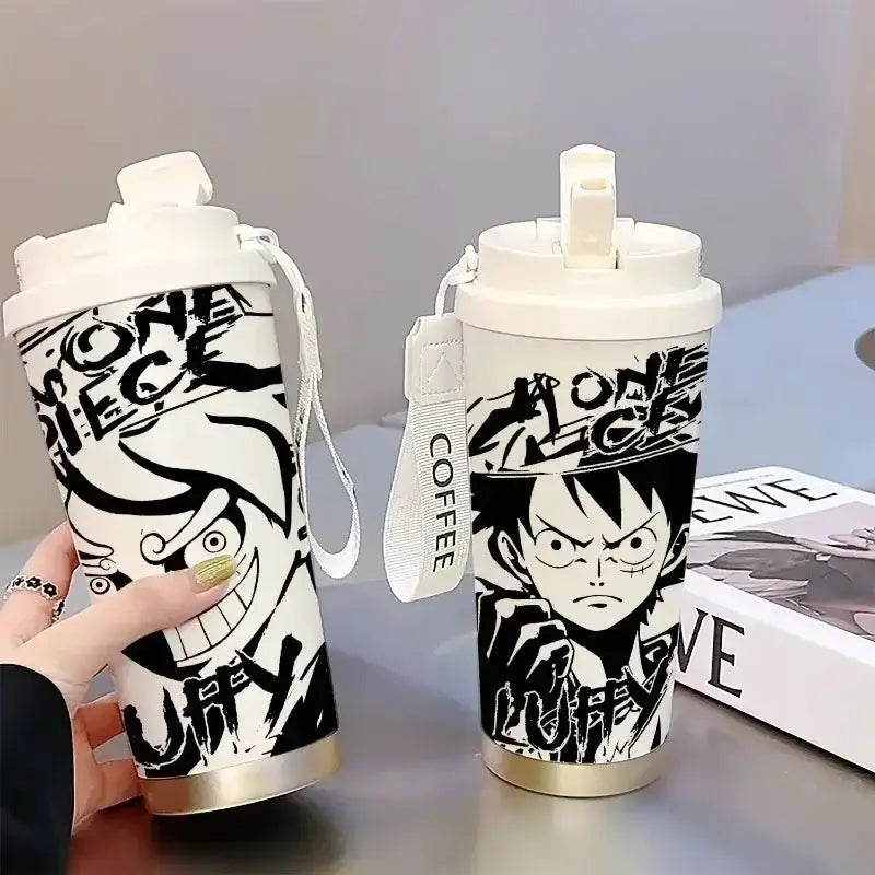 One Piece Thermos Cup: 520ML Luffy & Zoro Anime Straw Mug by Infinite Visibility