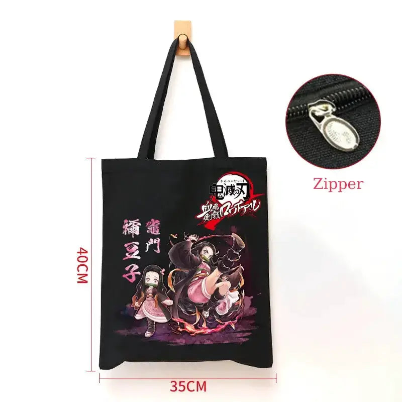 Demon Slayer Canvas Bag: Nezuko & Tanjiro Zipper Tote by Infinite Visibility
