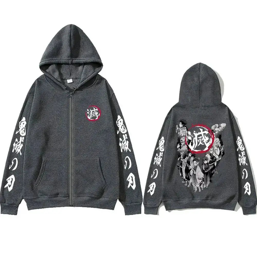 Demon Slayer Hashira Hoodie Vintage Zip Up Jacket by Infinite Visibility