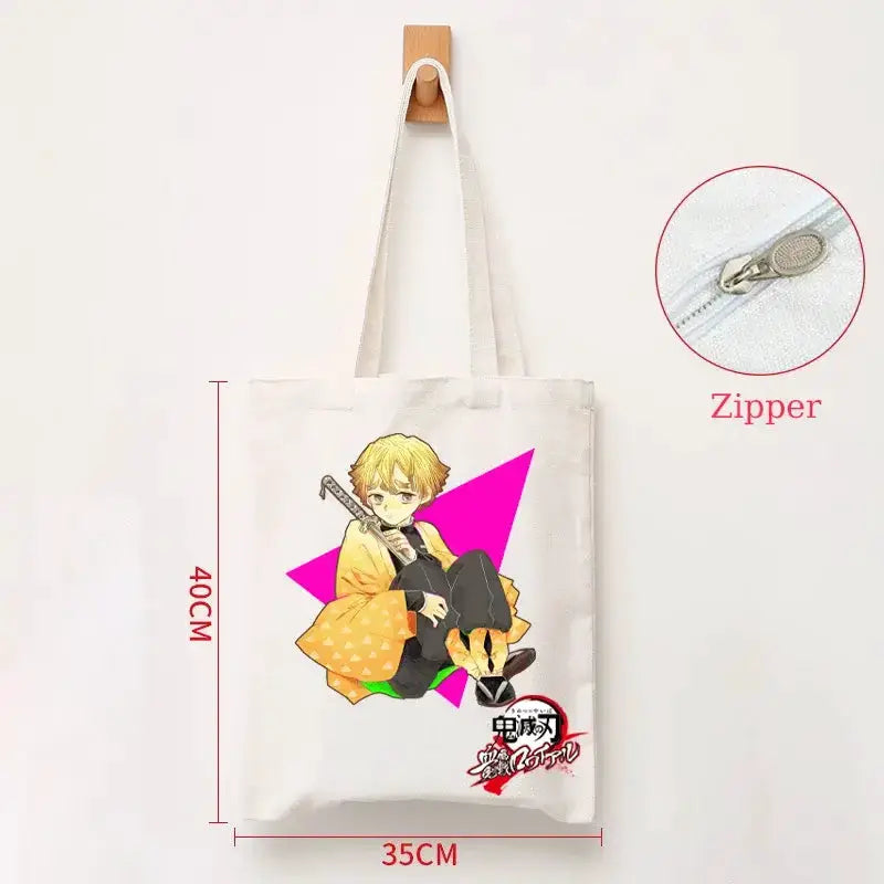 Demon Slayer Canvas Bag: Nezuko & Tanjiro Zipper Tote by Infinite Visibility