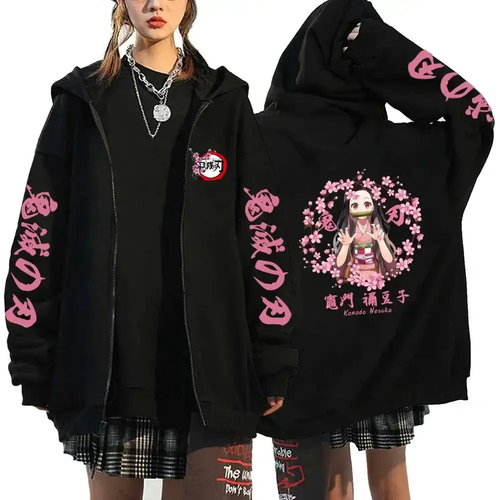 Demon Slayer Harajuku fleece zip hoodie by Infinite Visibility featuring bold character graphics and streetwear style.