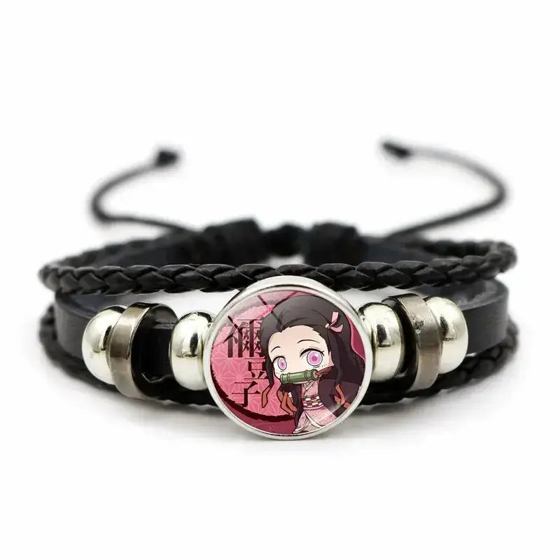 Demon Slayer Bracelet: Tanjiro & Nezuko Leather Charm by Infinite Visibility