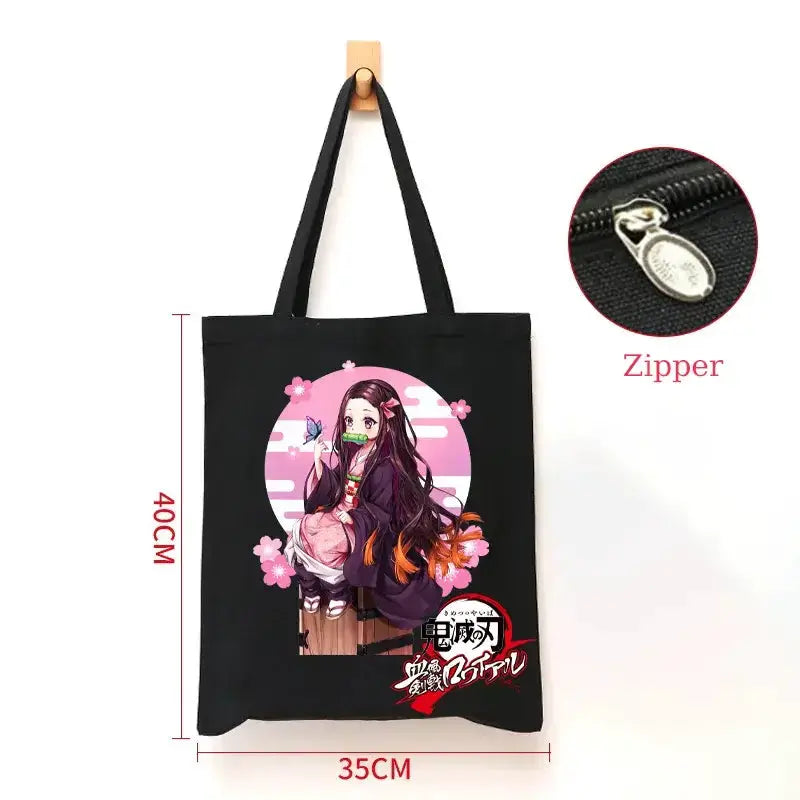 Demon Slayer Canvas Bag: Nezuko & Tanjiro Zipper Tote by Infinite Visibility