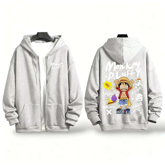 One Piece Anime Zipper Hoodie Y2K Oversized Style
