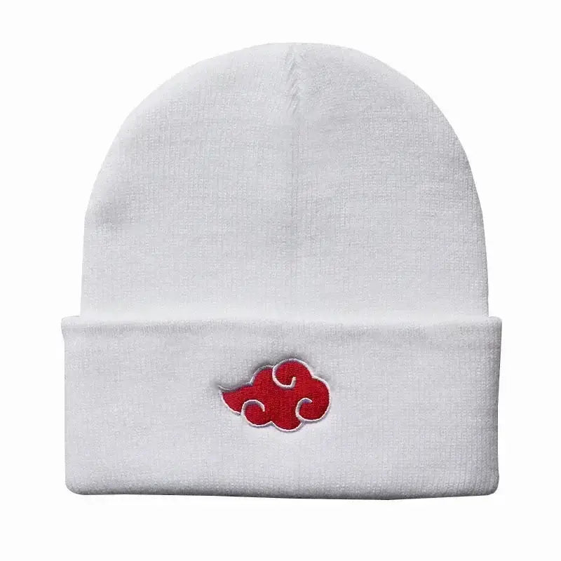 Akatsuki Beanie: Red Cloud Embroidery Warm Knit Hat by Infinite Visibility