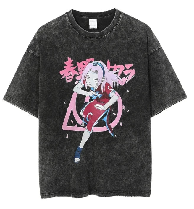 Uchiha Sasuke T-shirt: Retro Washed Oversized Anime Tee