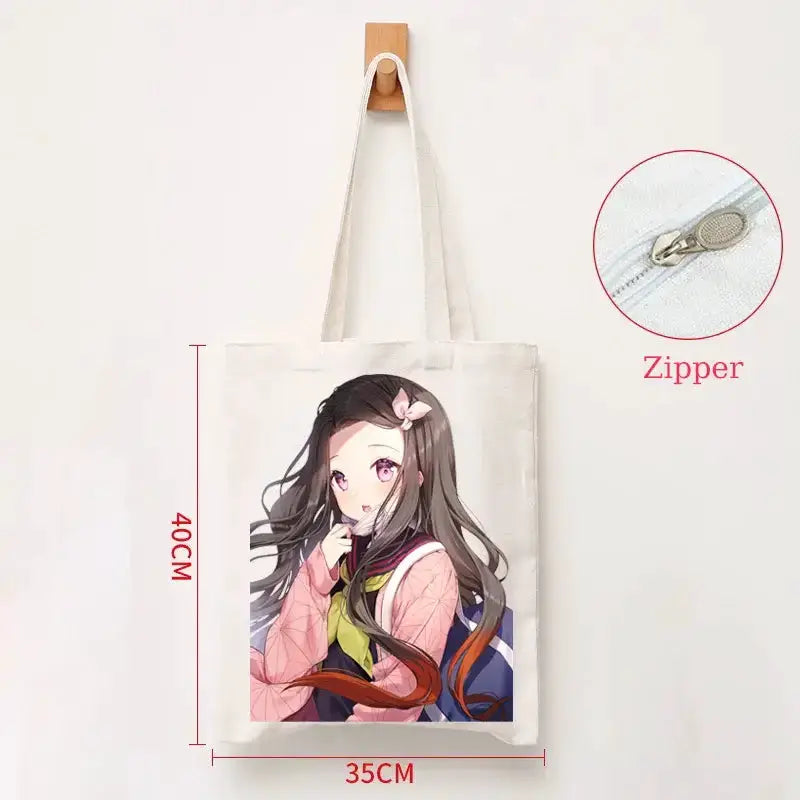 Demon Slayer Canvas Bag: Nezuko & Tanjiro Zipper Tote by Infinite Visibility