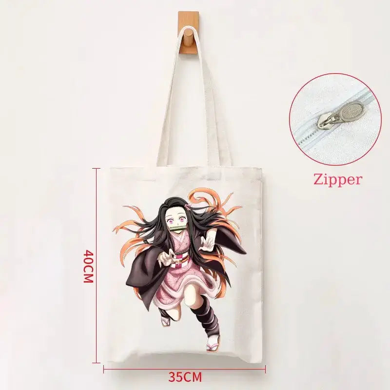 Demon Slayer Canvas Bag: Nezuko & Tanjiro Zipper Tote by Infinite Visibility