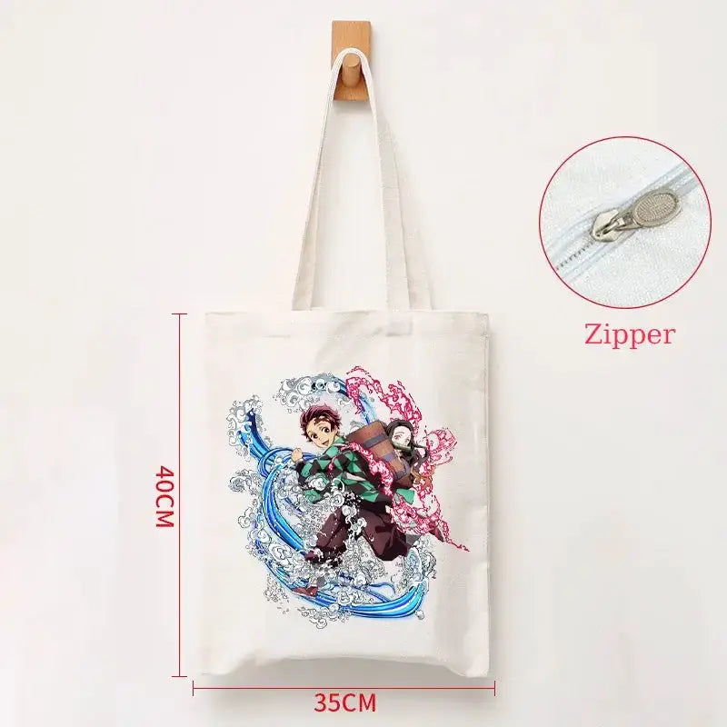 Demon Slayer Canvas Bag: Nezuko & Tanjiro Zipper Tote by Infinite Visibility