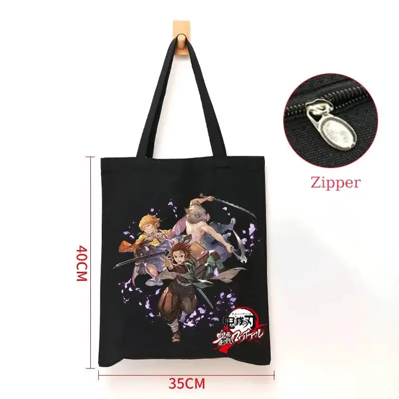 Demon Slayer Canvas Bag: Nezuko & Tanjiro Zipper Tote by Infinite Visibility