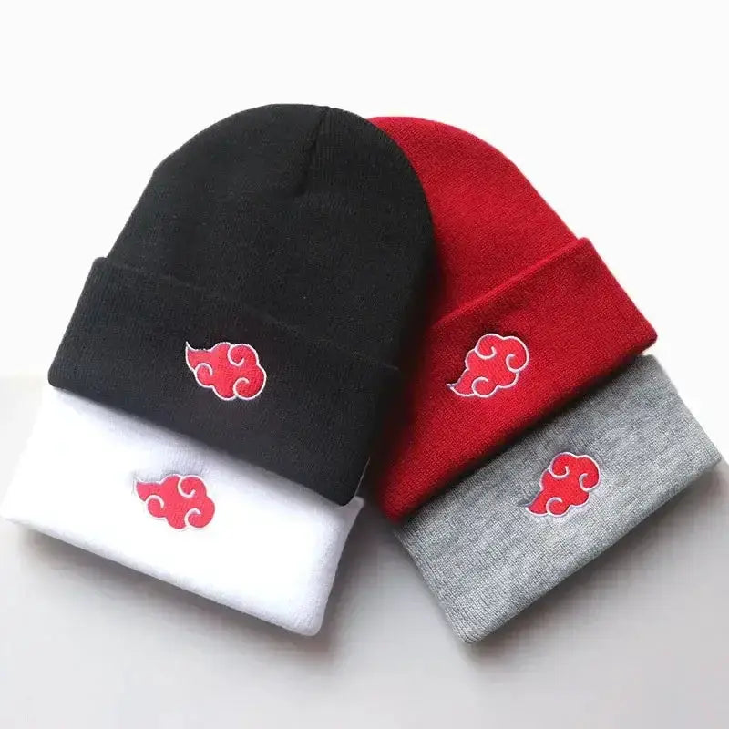 Akatsuki Beanie: Red Cloud Embroidery Warm Knit Hat by Infinite Visibility