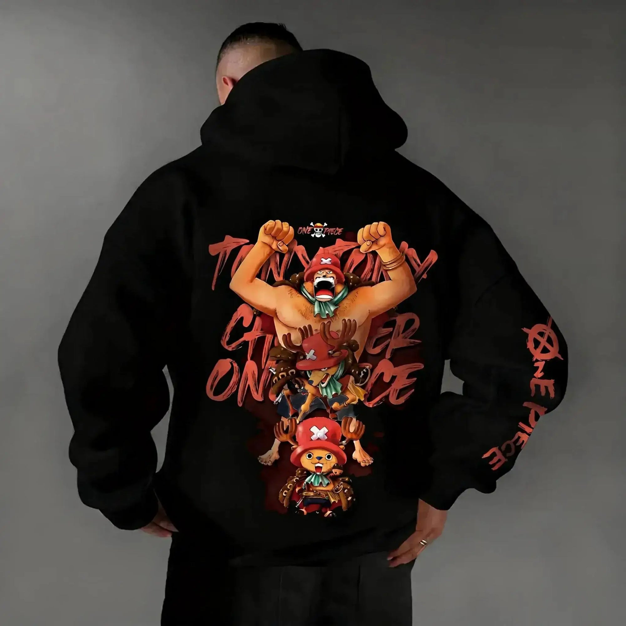 Oversized One Piece anime hoodie by Infinite Visibility featuring vibrant character artwork, unisex fit, comfortable sweatshirt style.