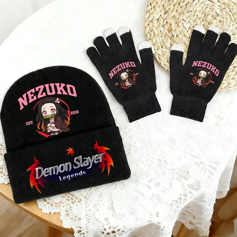 Demon Slayer Hat Gloves Set: Tanjiro Winter Knit Kit by Infinite Visibility