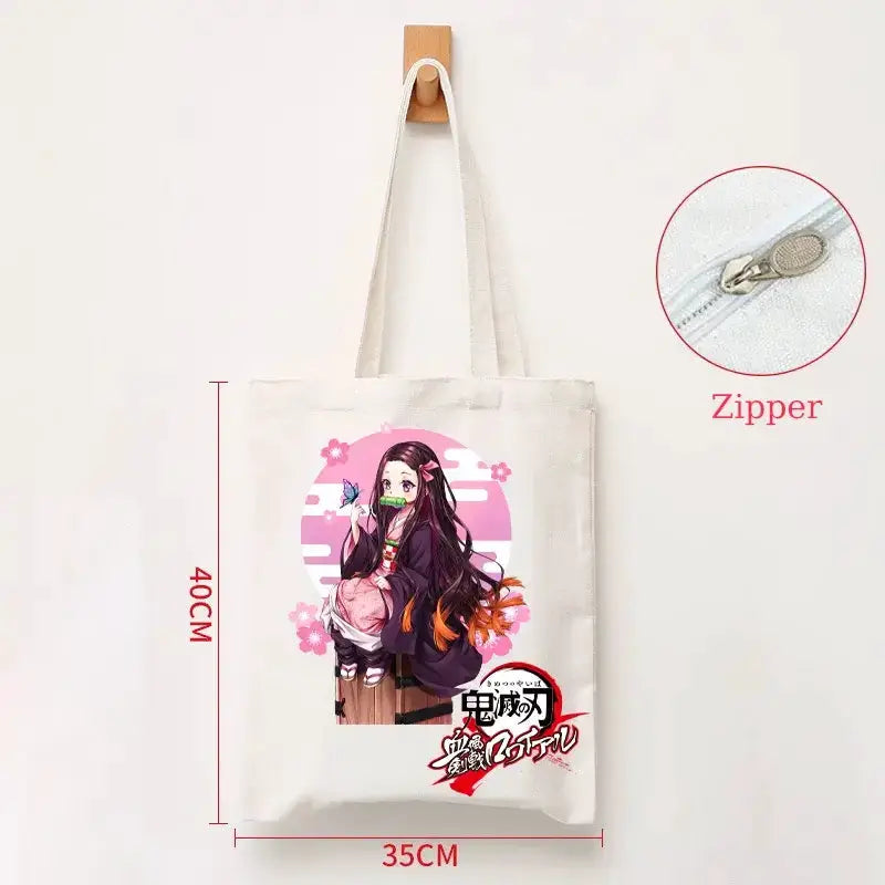 Demon Slayer Canvas Bag: Nezuko & Tanjiro Zipper Tote by Infinite Visibility