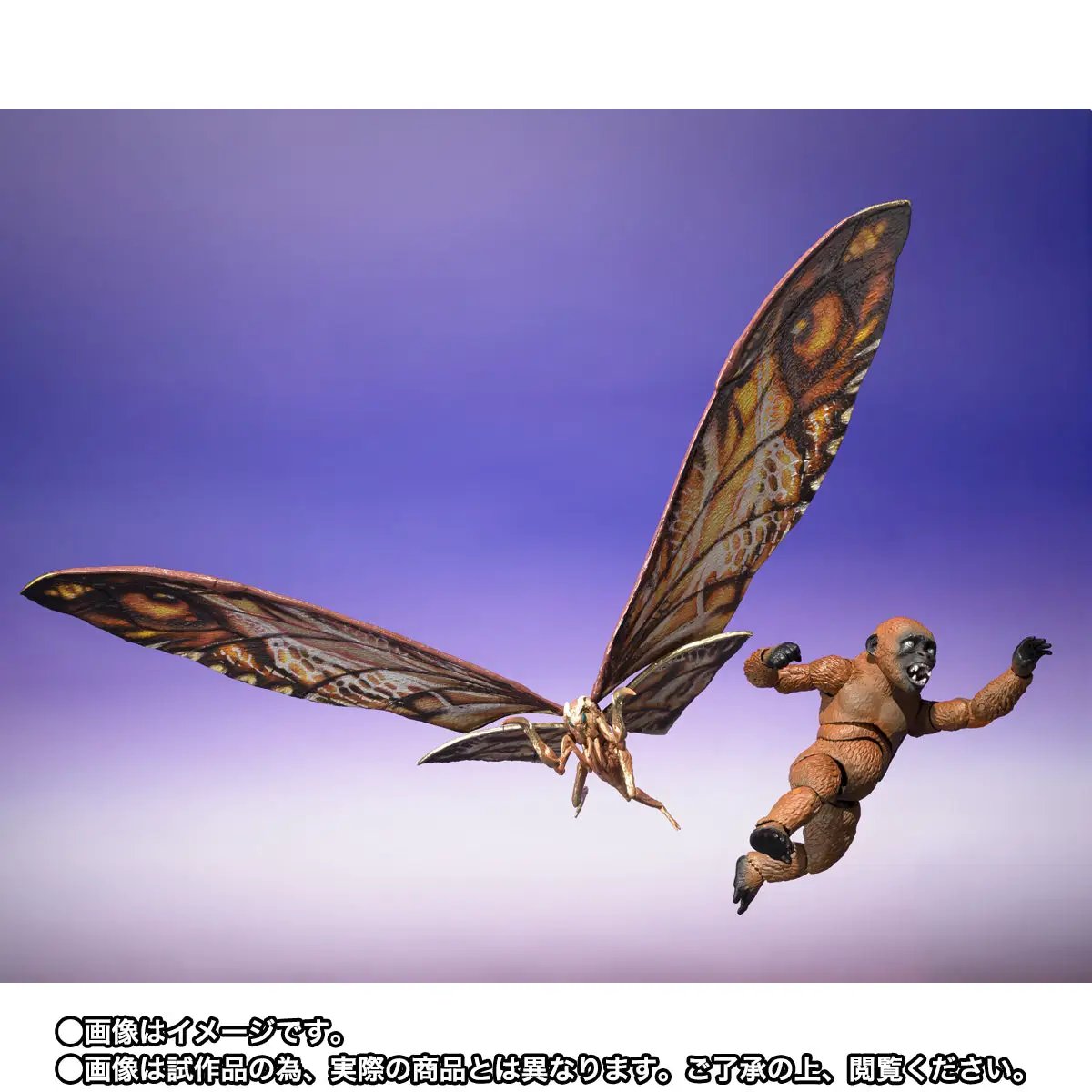 Suko and Mothra figures from SHMonster Arts by THE MIGHTY HOBBY SHOP, detailed collectible figures in dynamic poses.