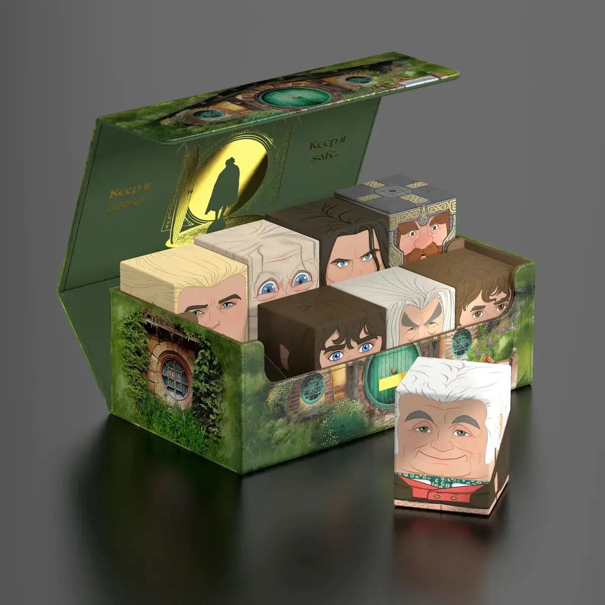 Dark-colored Hobbiton collectors case from The Mighty Hobby Shop, designed for Lord of the Rings memorabilia and collectibles.