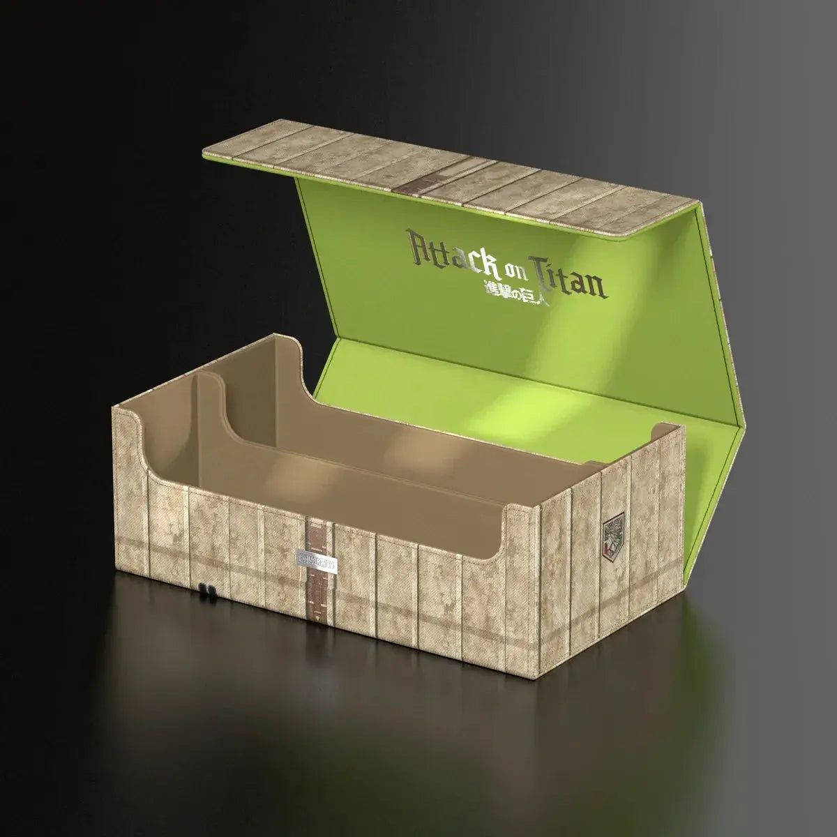Dark-colored Attack on Titan Collectors Case featuring Shiganshina District design, ideal for storing collectible items.