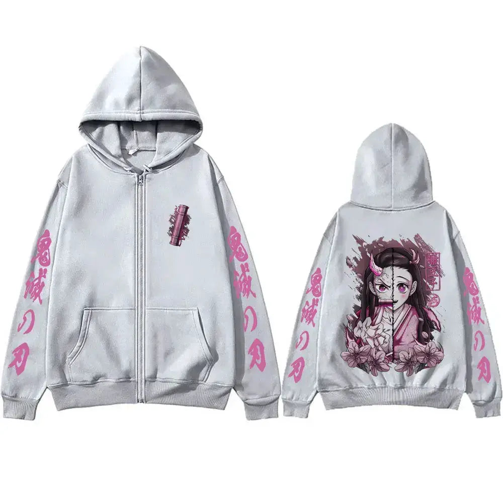 Kamado Nezuko Merch Zipper Hoodie Demon Slayer Oversized by Infinite Visibility
