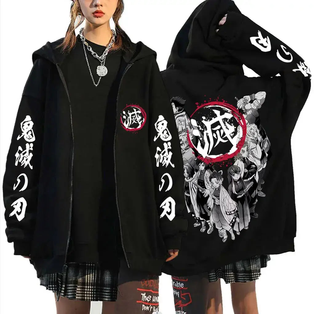 Demon Slayer Hashira Hoodie Vintage Zip Up Jacket by Infinite Visibility