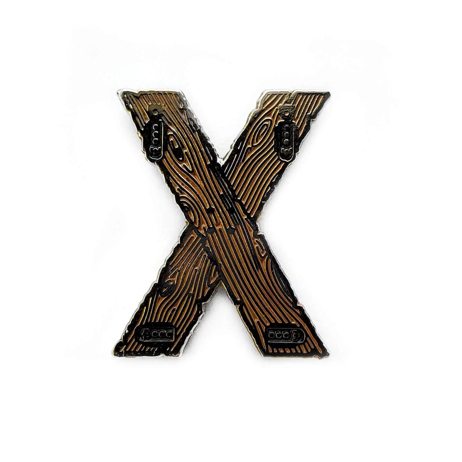 Kolorspun Saint Andrew's Cross enamel pin featuring a detailed, colorful cross design on a black background.