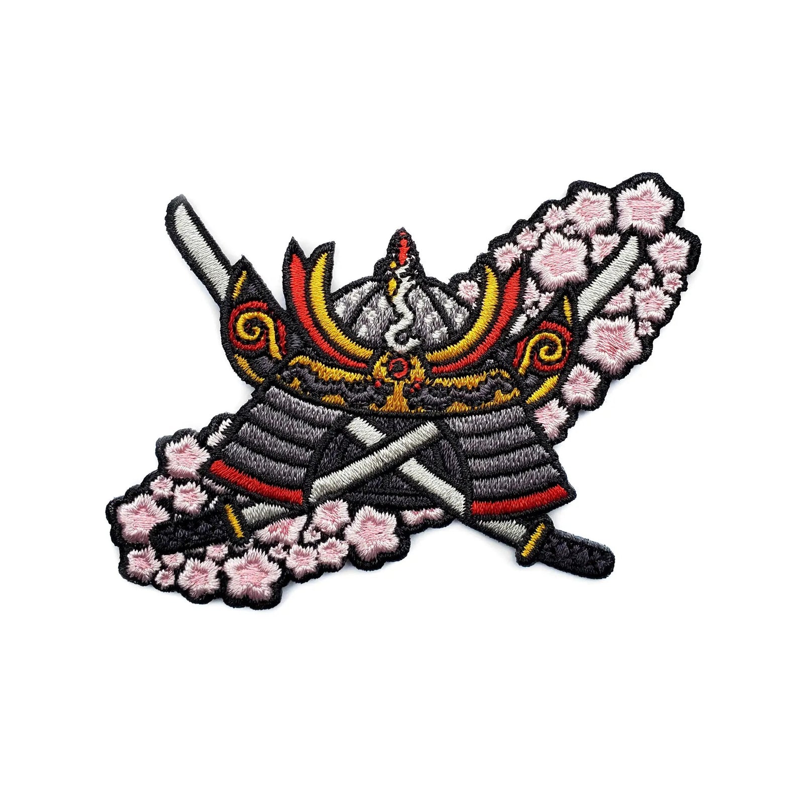 Sakura Samurai patch by Kolorspun featuring a detailed cherry blossom and samurai design on fabric patch.